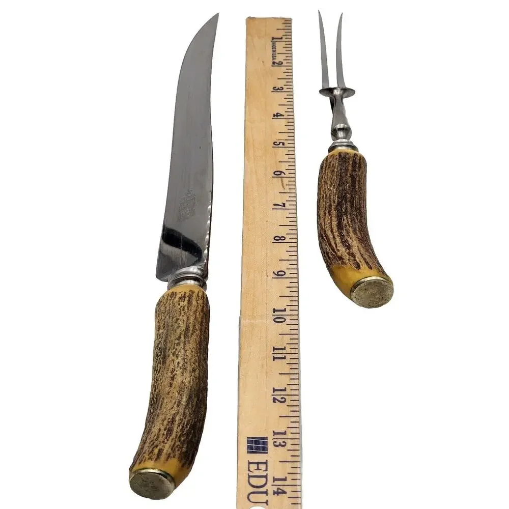 Vintage Kirk’s Antler Handle Stainless Steel Knife & Fork Set Sheffield England